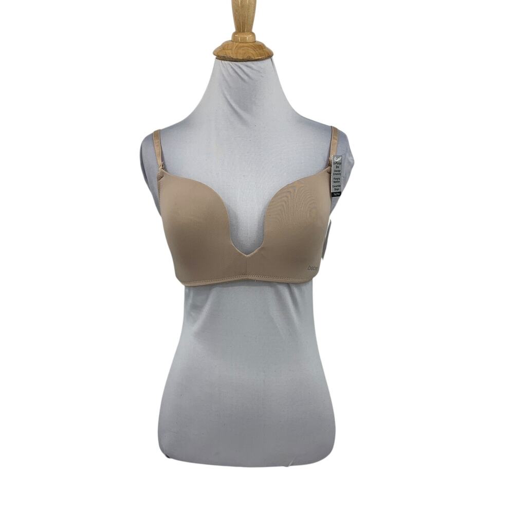 Bebe Bra Womens 36C Tan Convertible Straps Push Up U Plunge Padded Underwire